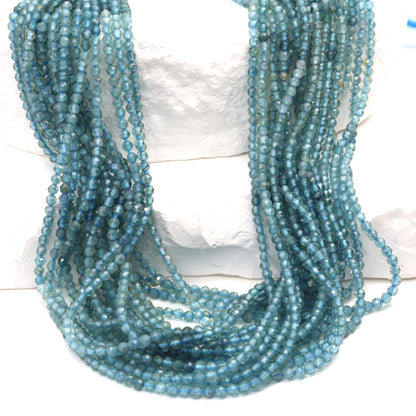 Ombre Blue Tourmaline 2mm Faceted Rounds Bead Strand