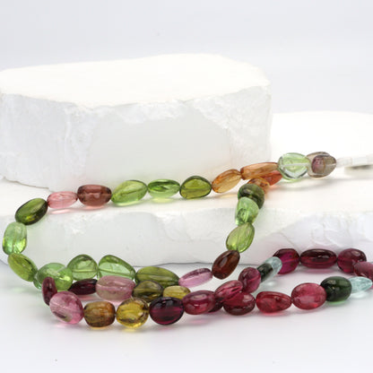 Watermelon Tourmaline 9x7mm - 11x8mm Smooth Nuggets Bead Strand