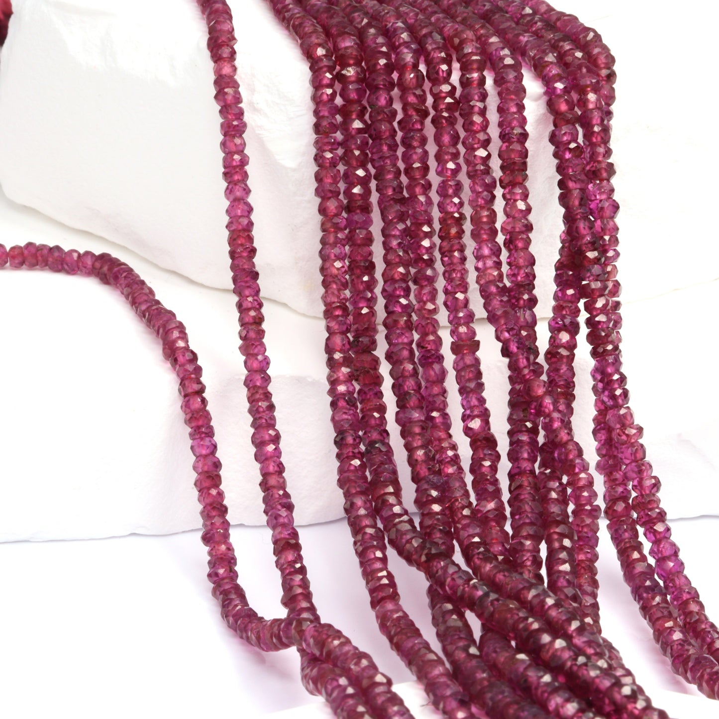 Rhodolite Garnet 3mm Hand Faceted Rondelles Bead Strand