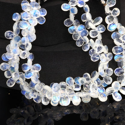AAA Blue Rainbow Moonstone 8x6mm Faceted Pear Shaped Briolettes Bead Strand