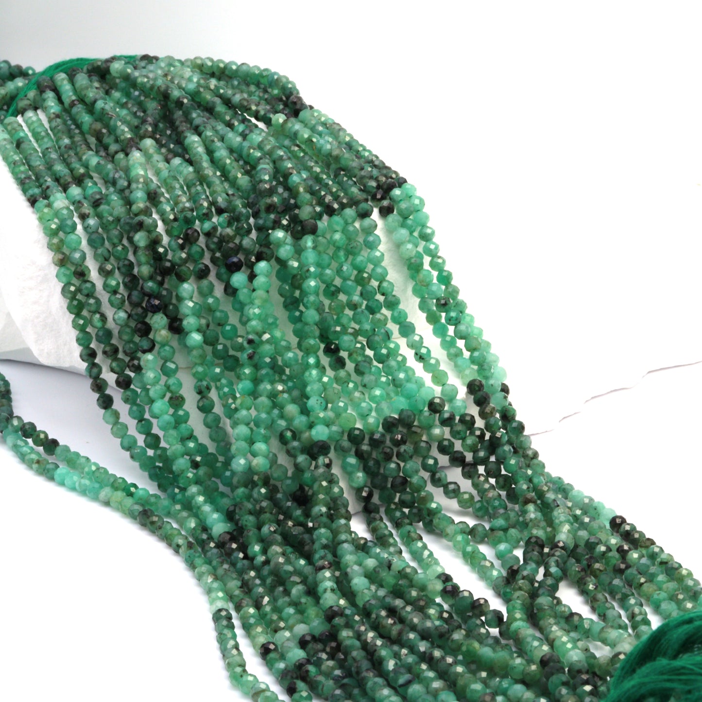 Ombre Sakoda Emerald 3.5mm Faceted Rounds Bead Strand