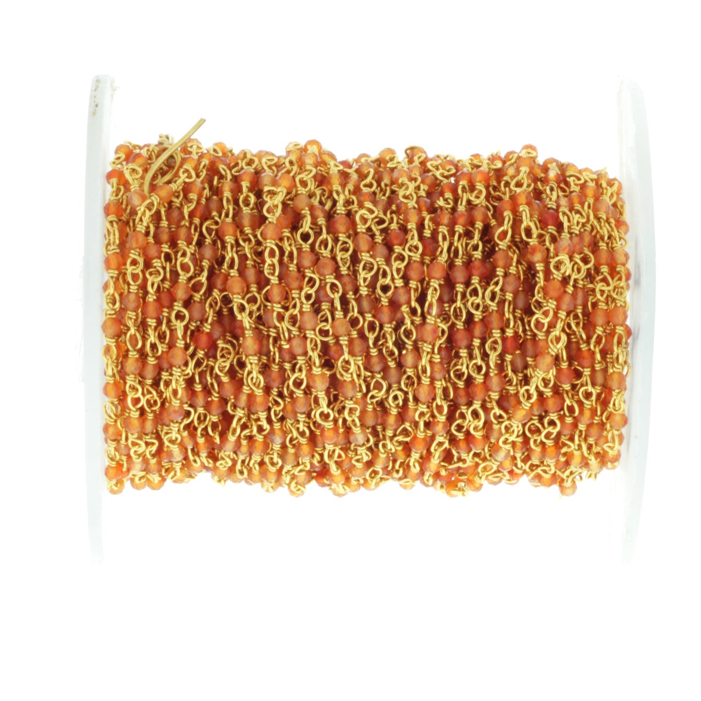 Orange Carnelian 2mm Faceted Rounds Rosary Chain Sterling Silver with Gold Plating Wire Wrap Chain by the Foot