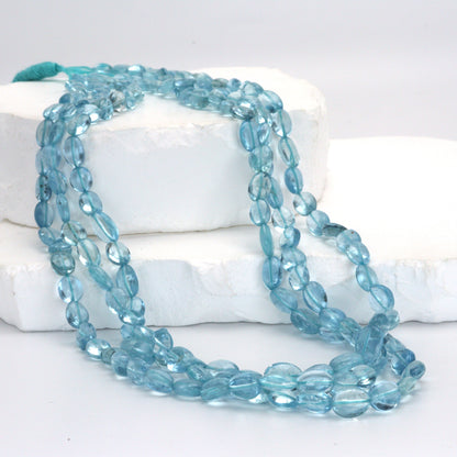 Blue Aquamarine 7x5mm - 8x6mm Smooth Ovals Bead Strand