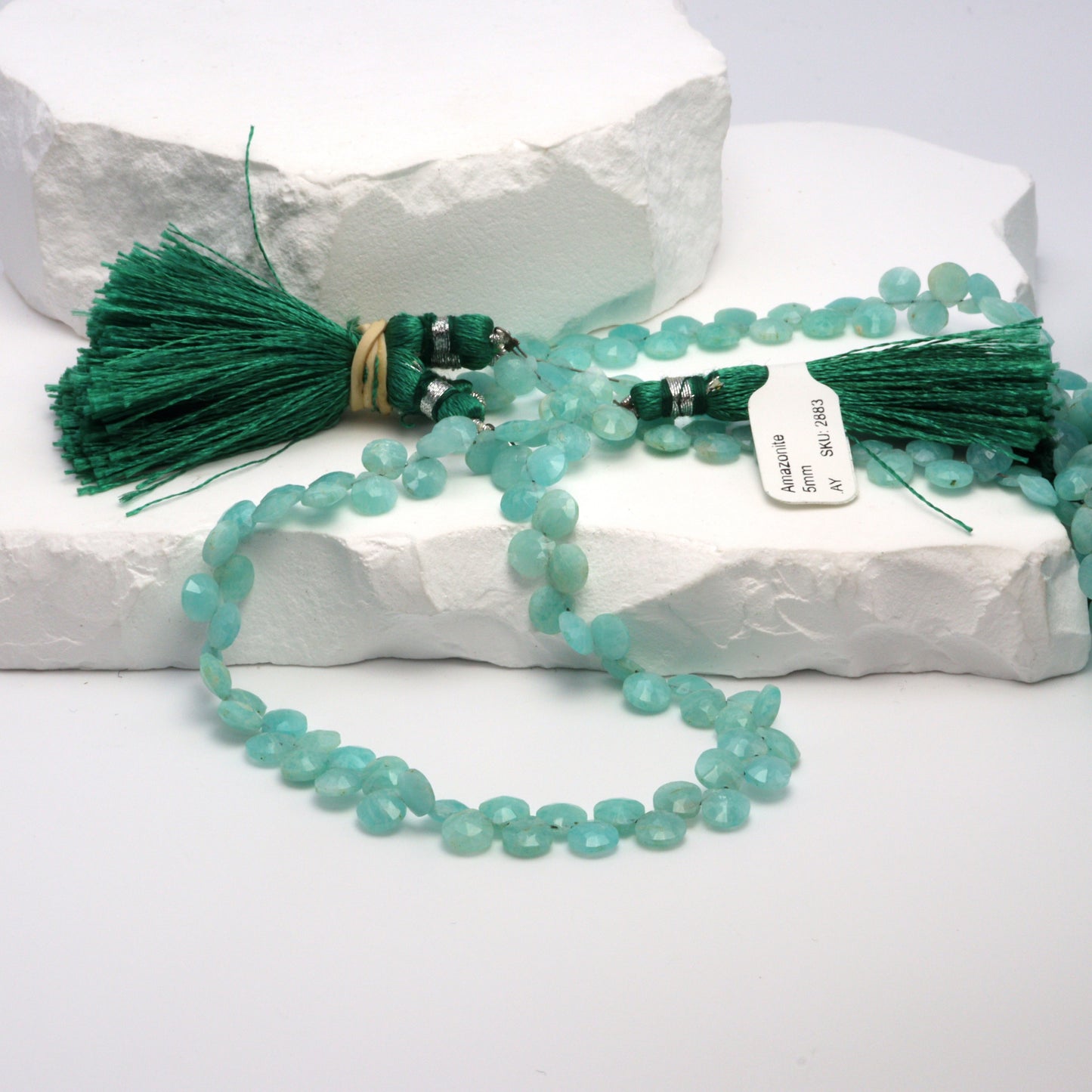 Amazonite 5mm Faceted Heart Shaped Briolettes Bead Strand