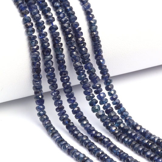 Deep Navy Blue Sapphire 3mm Faceted Rondelles