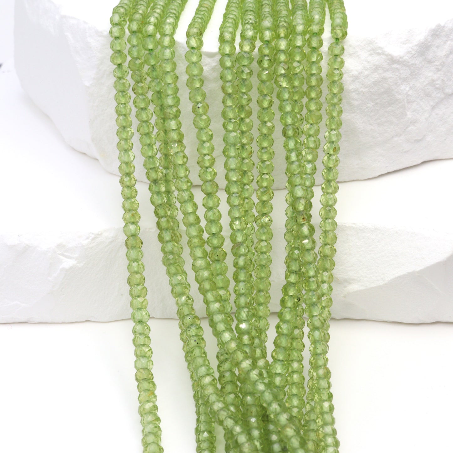 Green Peridot 3mm Faceted Rondelles Bead Strand