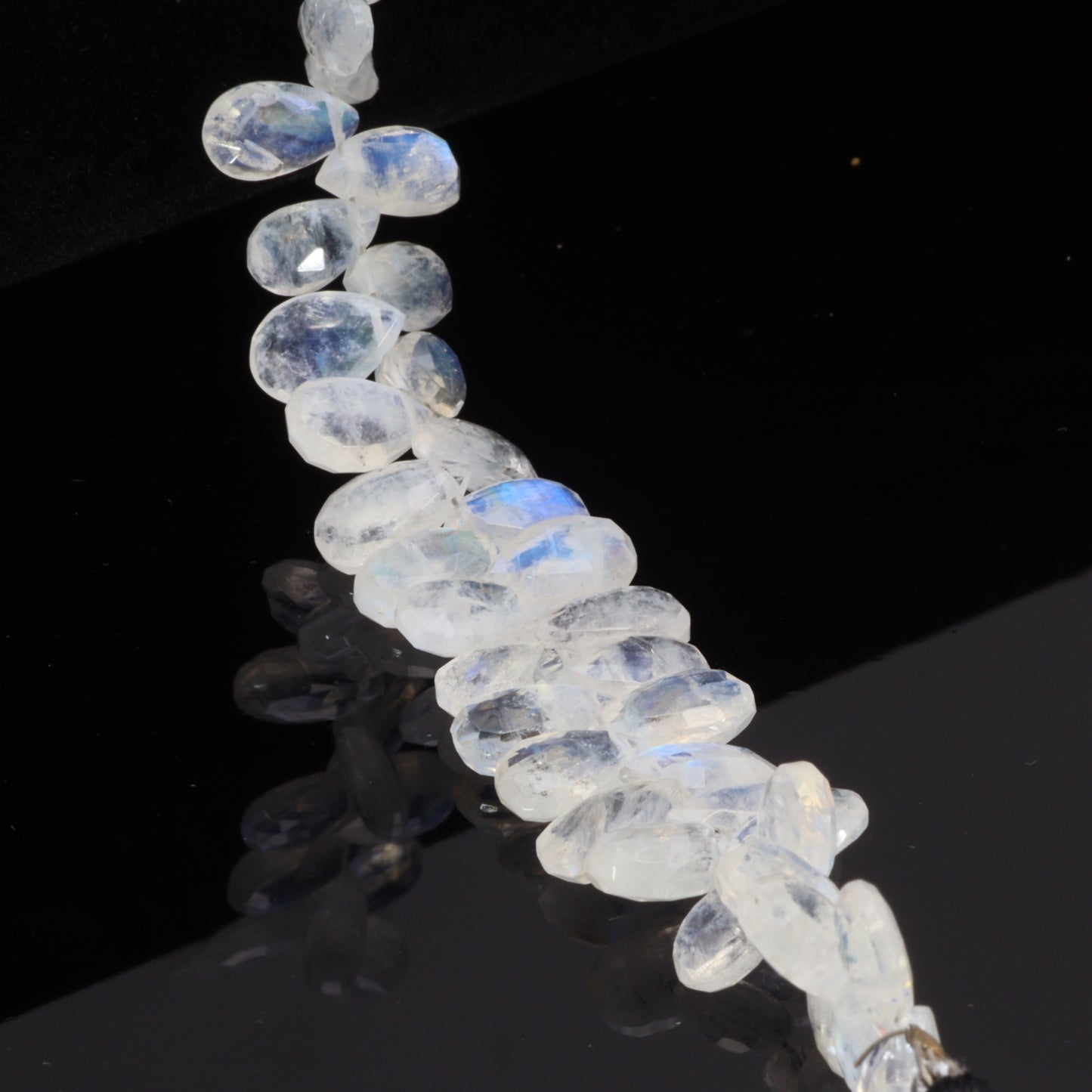 Blue Rainbow Moonstone 9x5mm Faceted Pear Shaped Briolettes Bead Strand