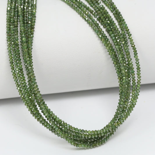 Green Diamond 1.7mm – 2mm Hand Faceted Rondelles Bead Strand
