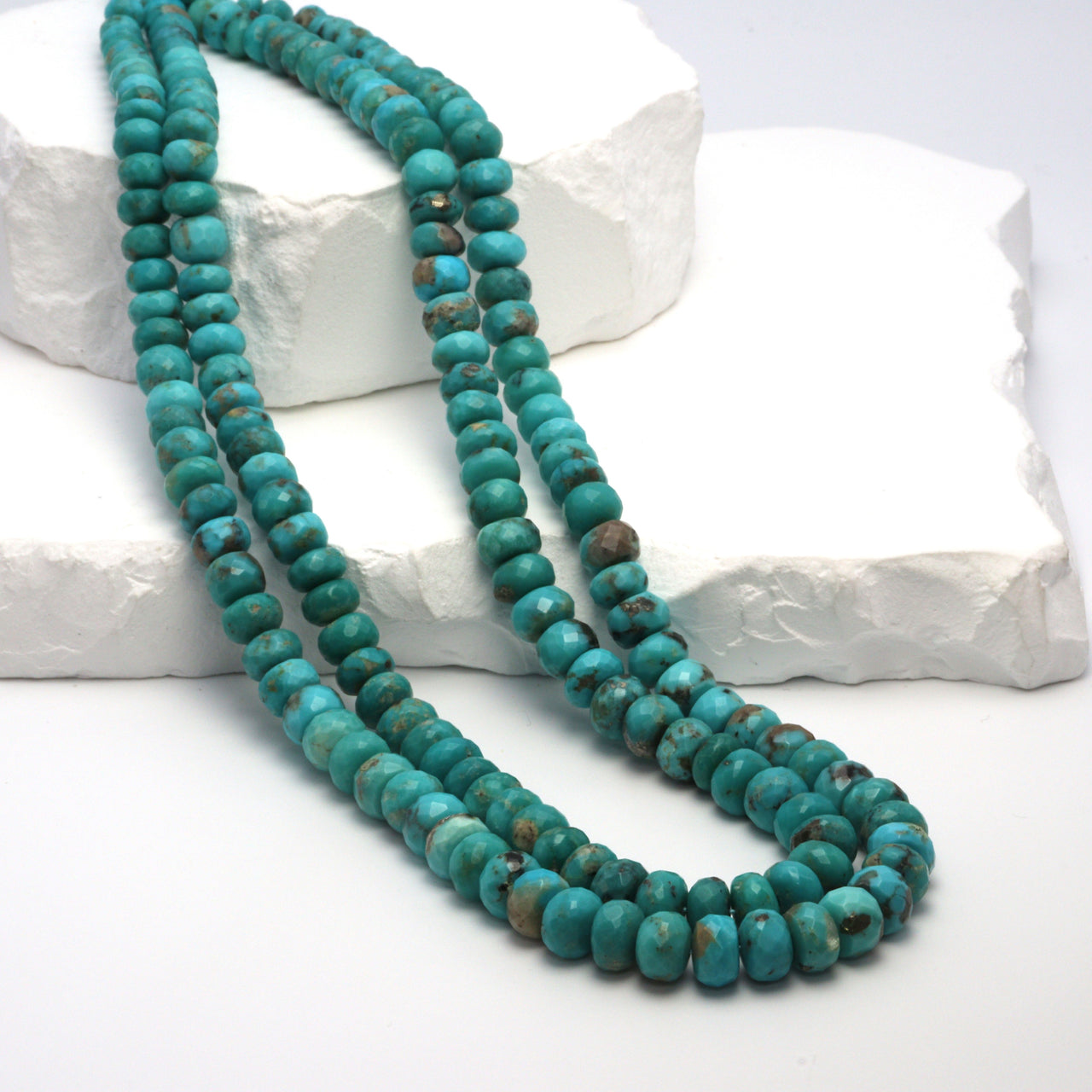 Natural Blue and Black Turquoise 6mm - 7.5mm Faceted Rondelles Bead Strand