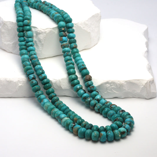 Natural Blue and Black Turquoise 6mm - 7.5mm Faceted Rondelles Bead Strand