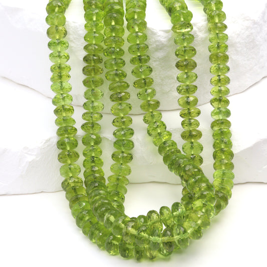 Green Peridot 6mm Faceted Rondelles Bead Strand