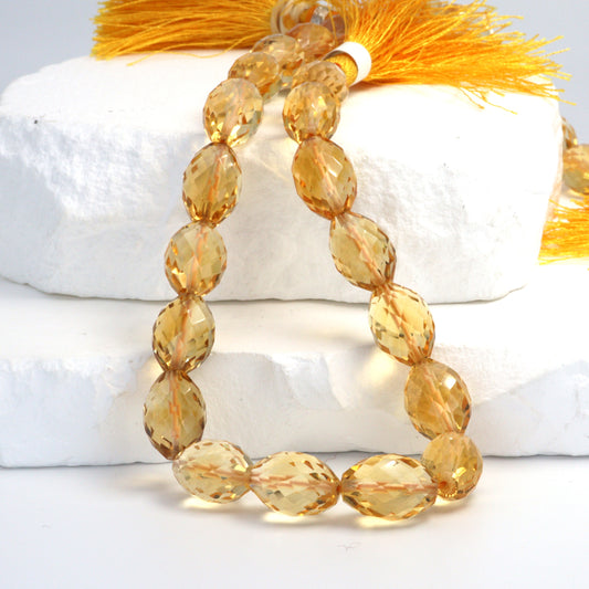 Yellow Citrine 14x10mm Faceted Drums Bead Strand