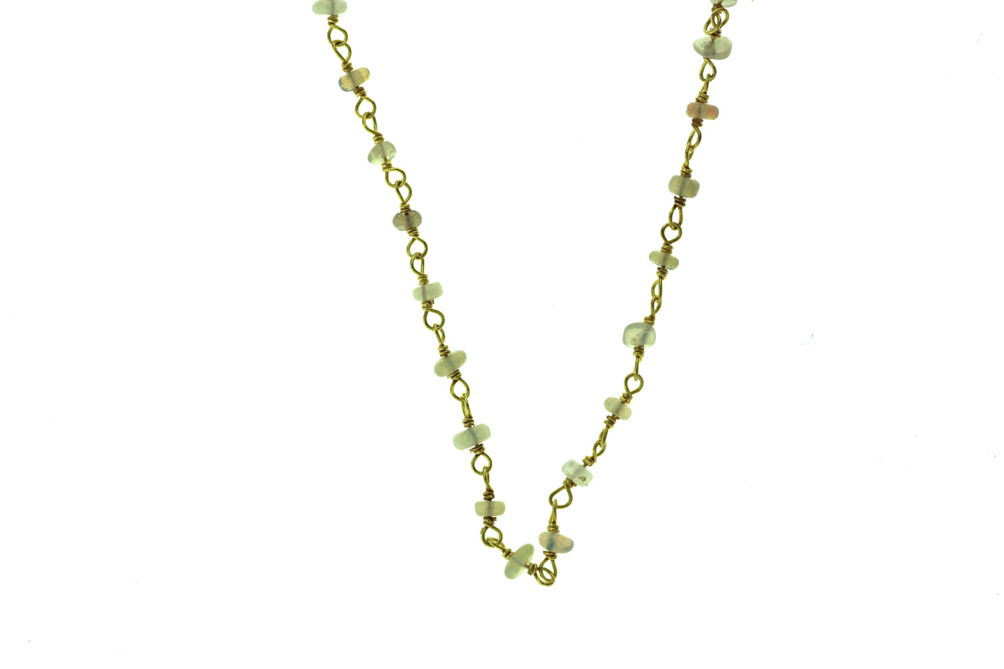 Ethiopian Opal 3mm Smooth Rondelles Rosary Chain Sterling Silver with Gold Plating Wire Wrap Chain by the Foot