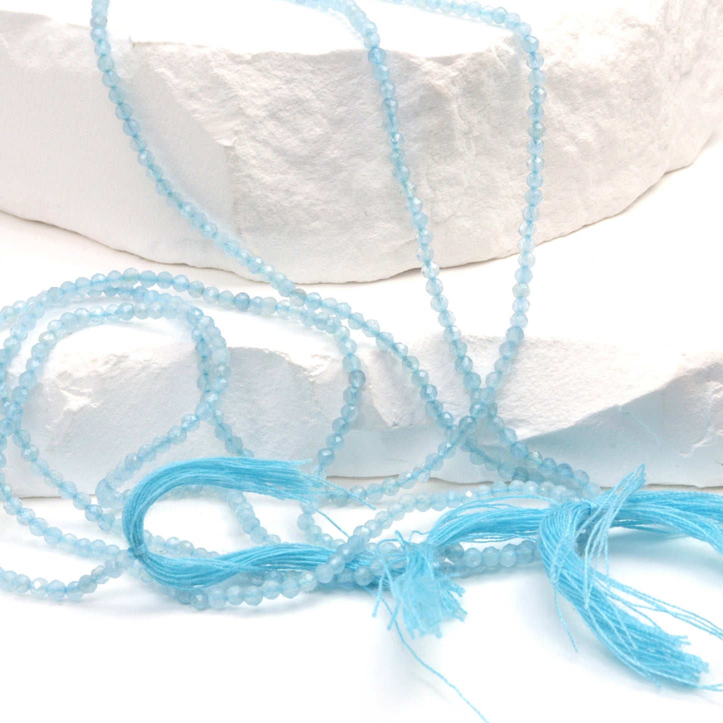 Blue Milky Aquamarine 2mm Faceted Rounds Bead Strand