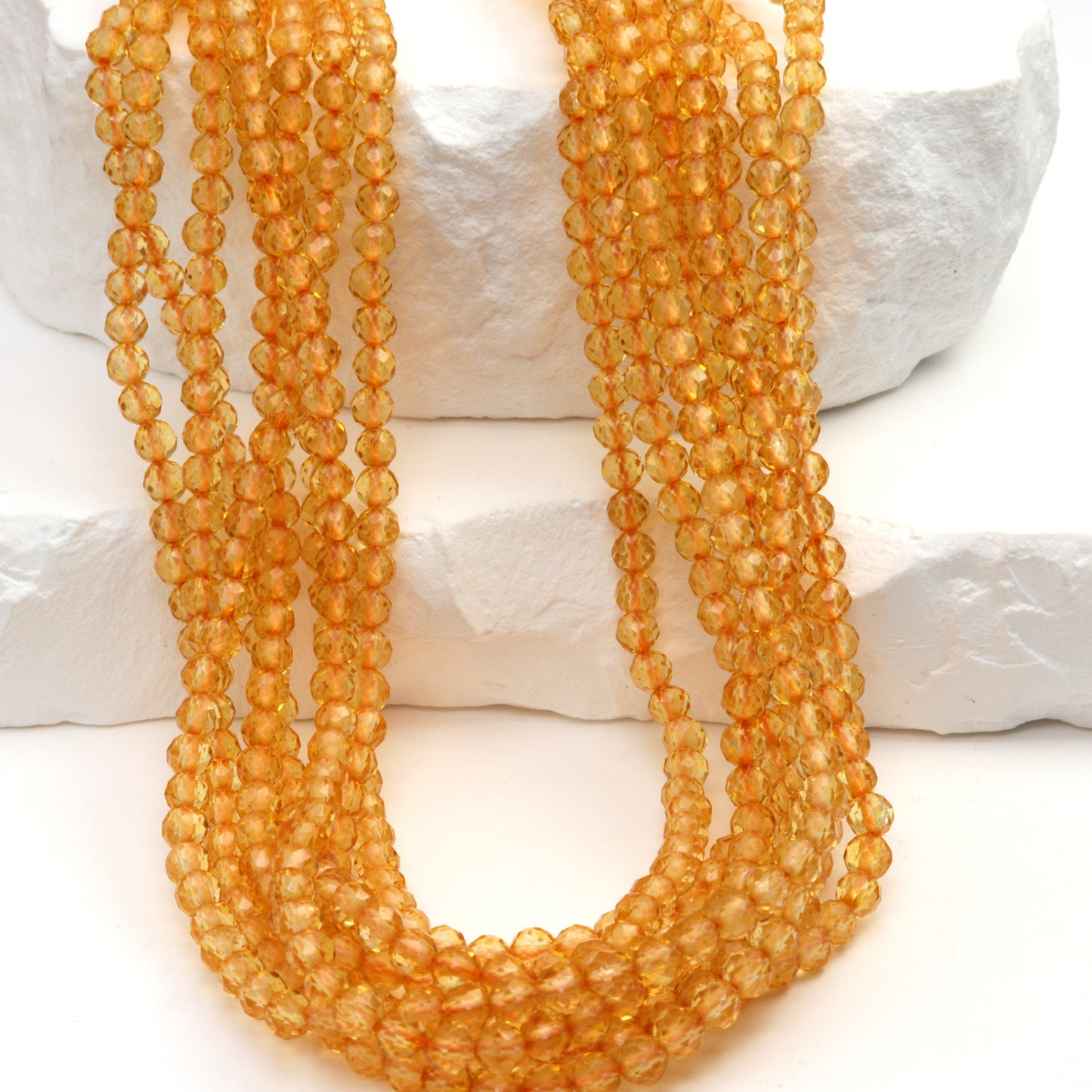 Yellow Citrine 3mm Faceted Rounds Bead Strand