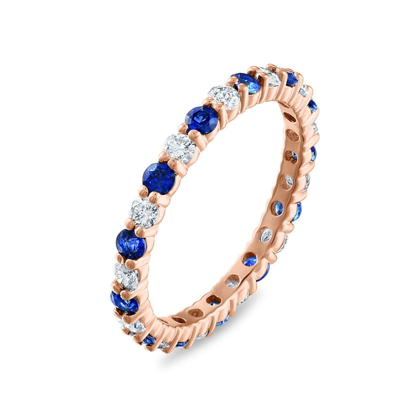 Shared Prong Blue Sapphire and White Diamond Eternity Band