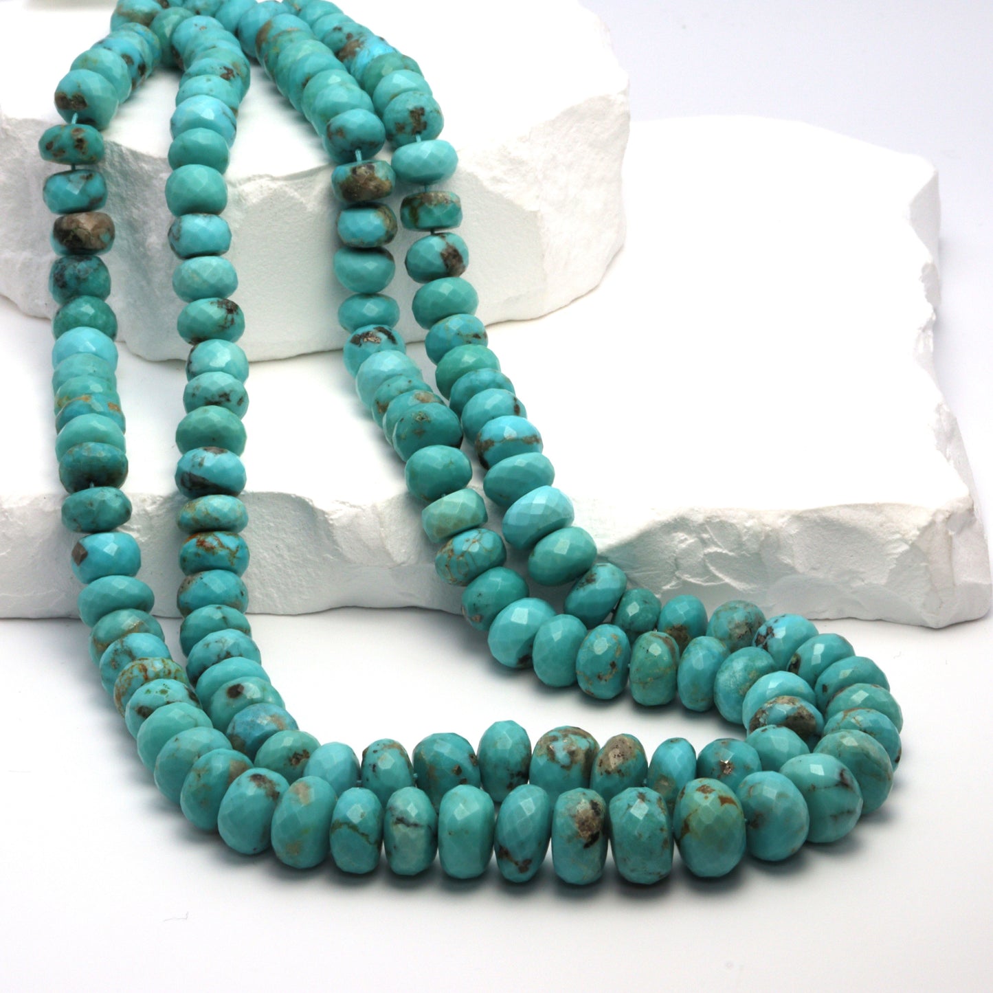 Natural Light Blue Turquoise 9mm - 11mm Faceted Rondelles Bead Strand