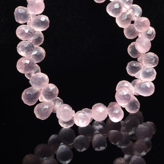 Pink Rose Quartz 7x5mm Faceted Teardrop Briolettes
