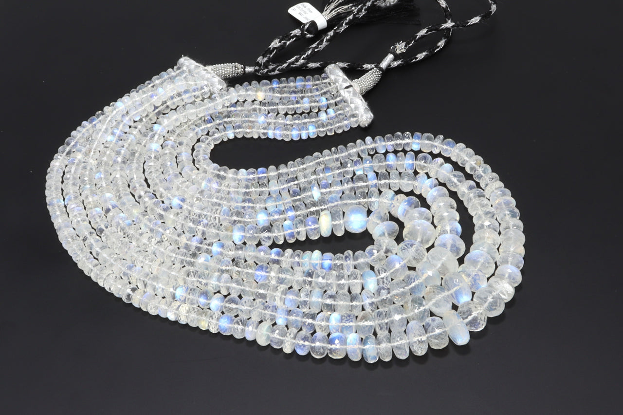 AAA Blue Rainbow Moonstone 5mm-9mm Faceted Rondelles 7 Strand Bead Necklace