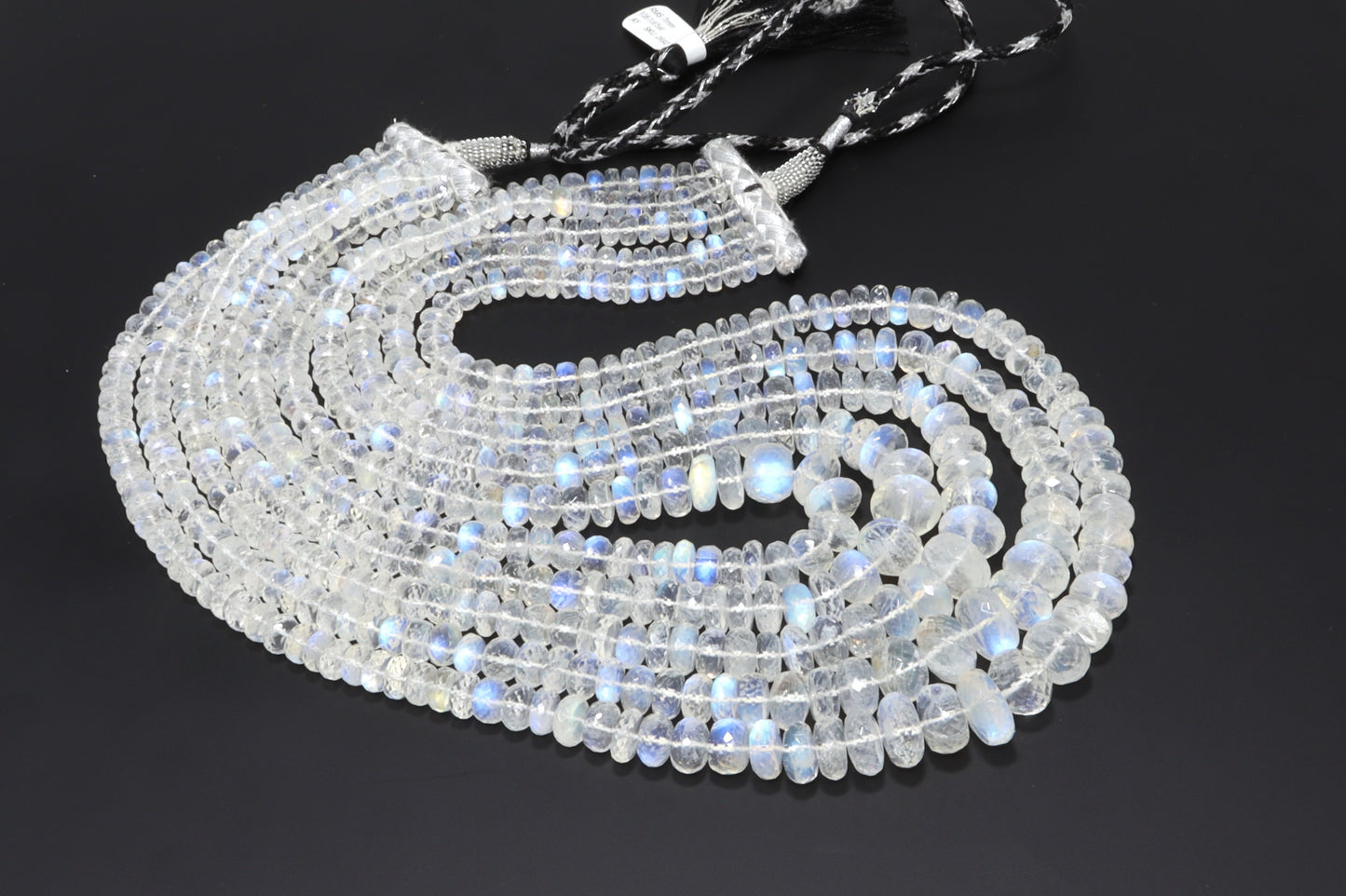 AAA Blue Rainbow Moonstone 5mm-9mm Faceted Rondelles 7 Strand Bead Necklace