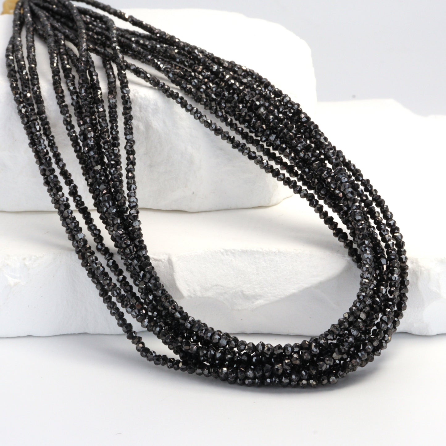 Black Diamond 1.5mm - 2.3mm Hand Faceted Rondelles Bead Strand