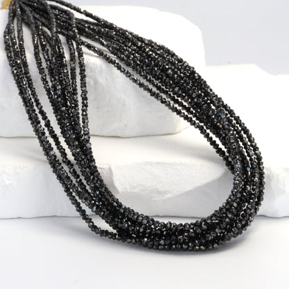 Black Diamond 1.5mm - 2.3mm Hand Faceted Rondelles Bead Strand