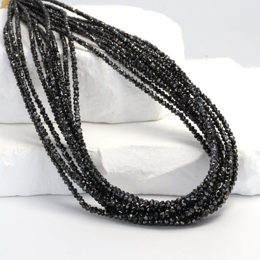 Black Diamond 1.5mm - 2.3mm Hand Faceted Rondelles Bead Strand