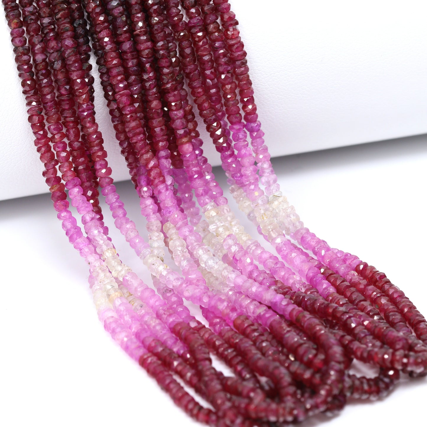 Ombre Red and Pink Ruby 2.5mm Hand Faceted Rondelles Bead Strand