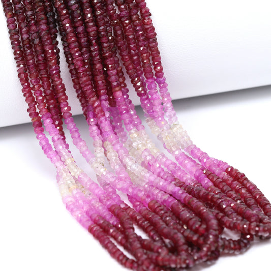 Ombre Red and Pink Ruby 2.5mm Hand Faceted Rondelles Bead Strand