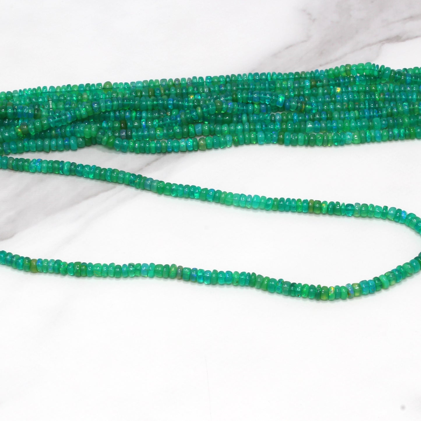 Green Ethiopian Opal 4mm Smooth Rondelles Bead Strand