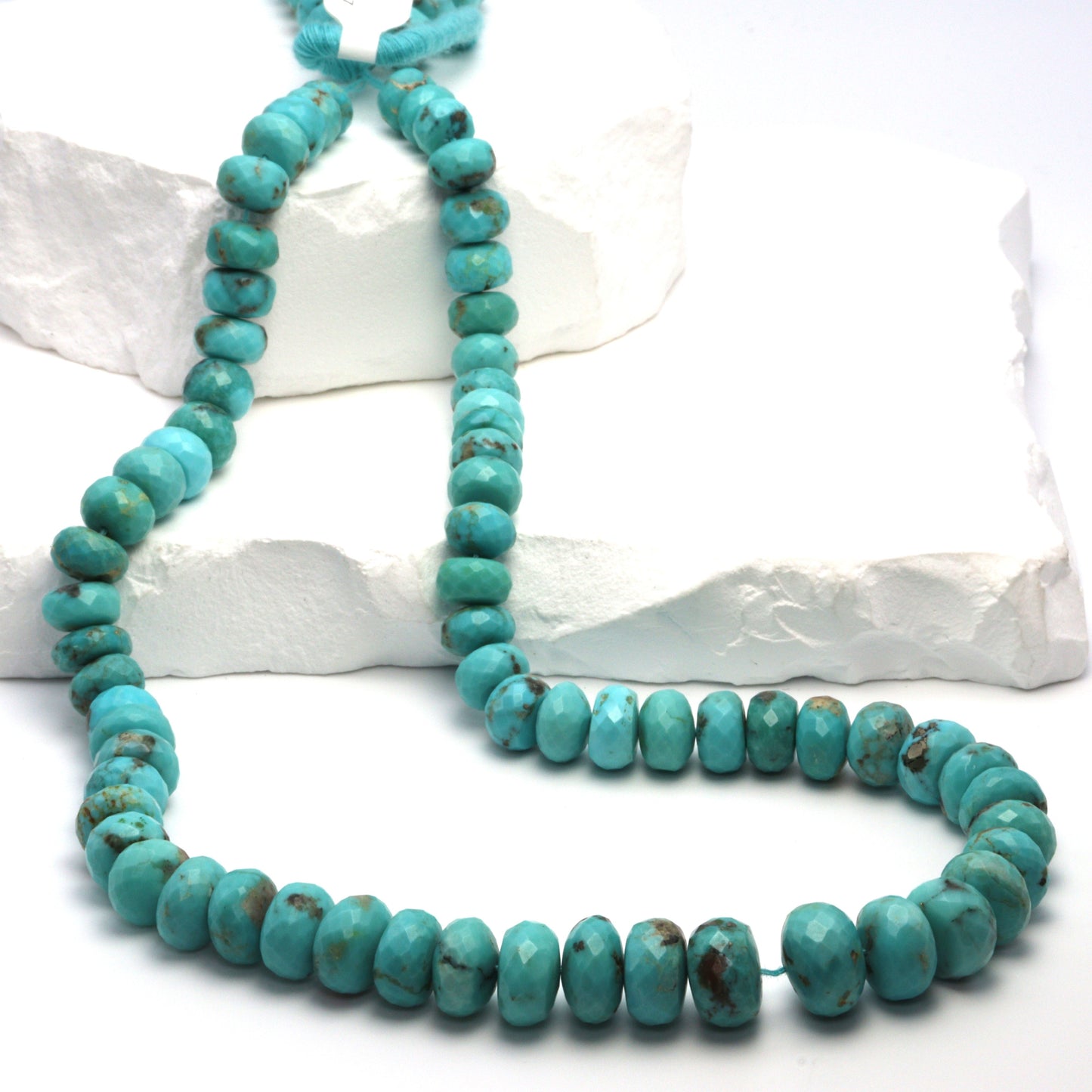 Natural Light Blue Turquoise 9mm - 11mm Faceted Rondelles Bead Strand