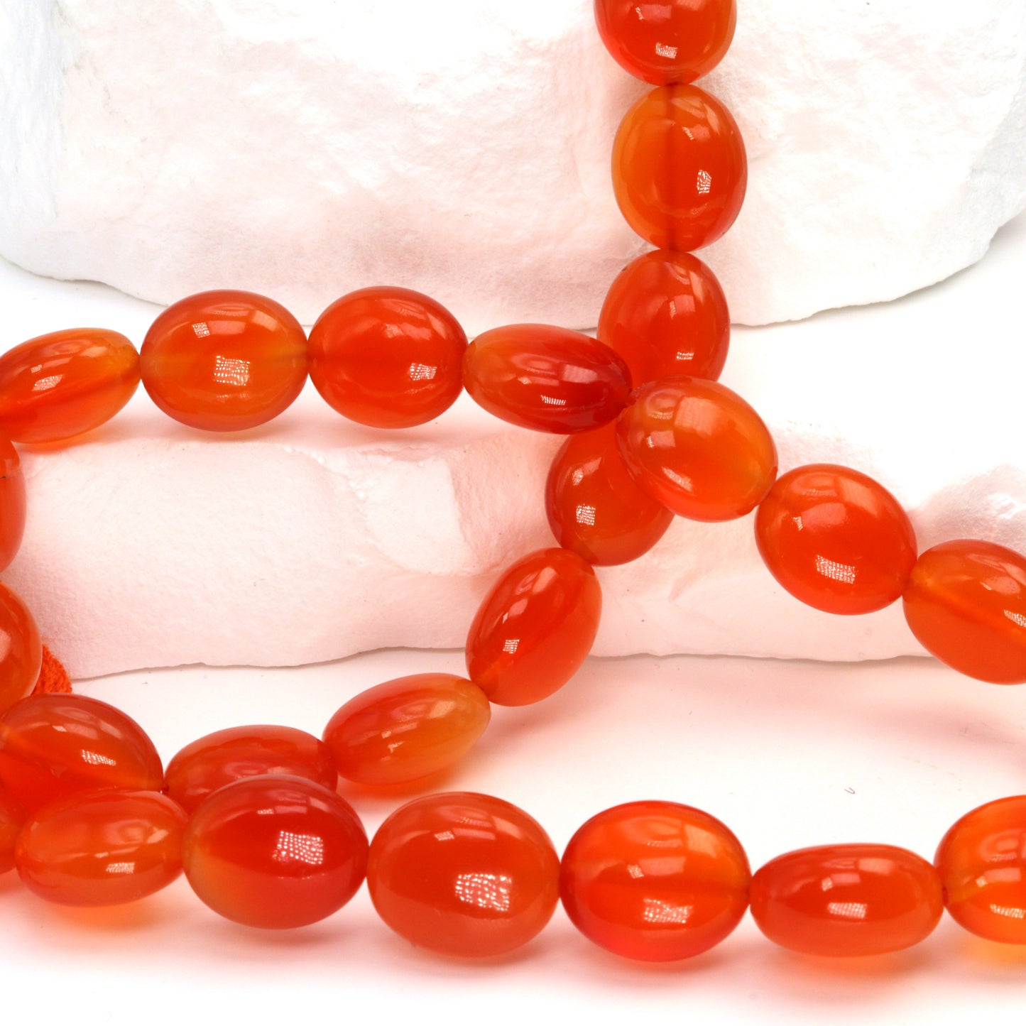 Orange Carnelian 12x10mm Smooth Ovals Bead Strand