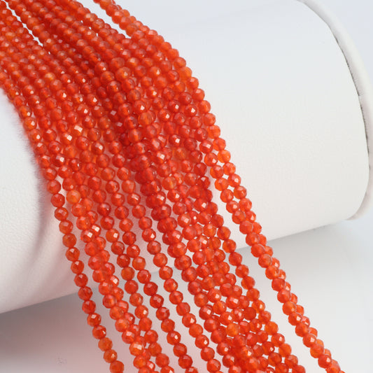 Orange Carnelian 2.5mm Faceted Rounds Bead Strand