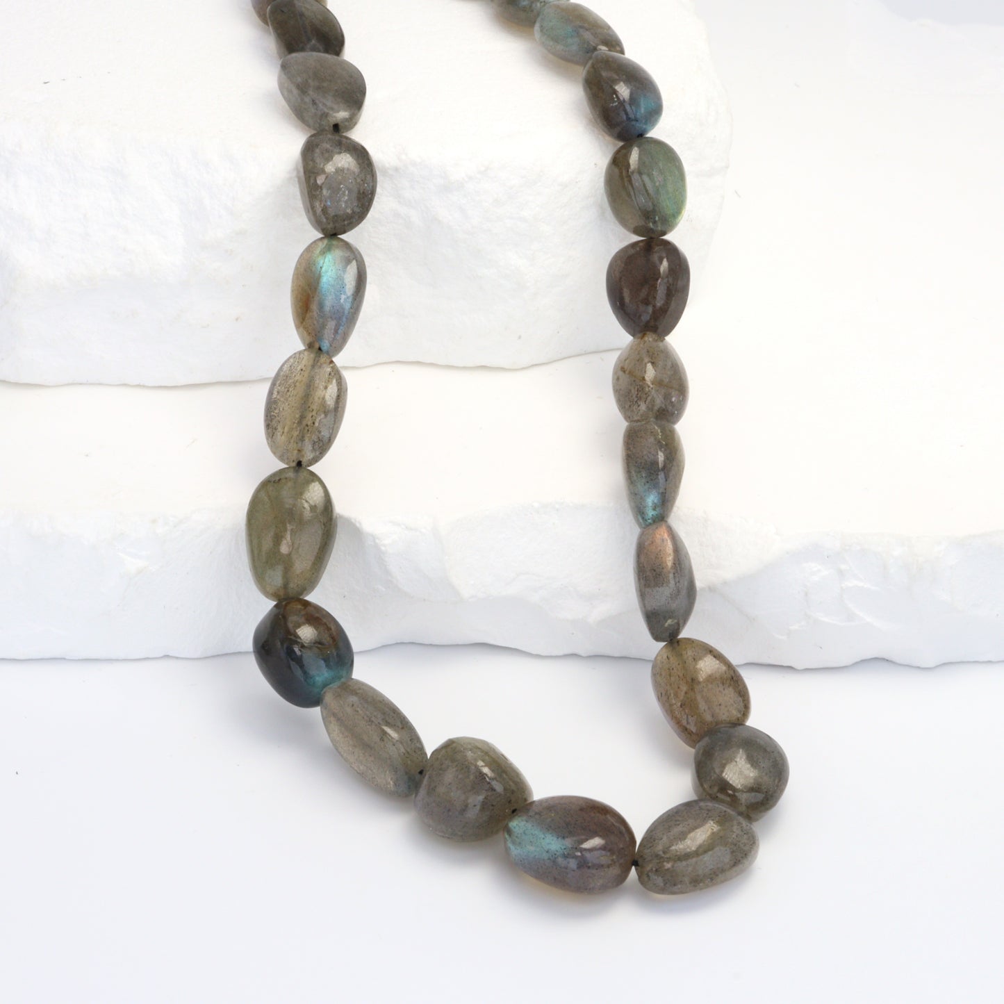 AA Blue Labradorite 10x7mm - 15x12mm Smooth Nuggets Bead Strand