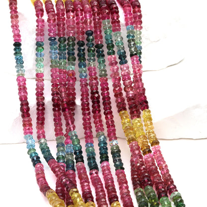 Watermelon Tourmaline 3.5mm Hand Faceted Rondelles Bead Strand