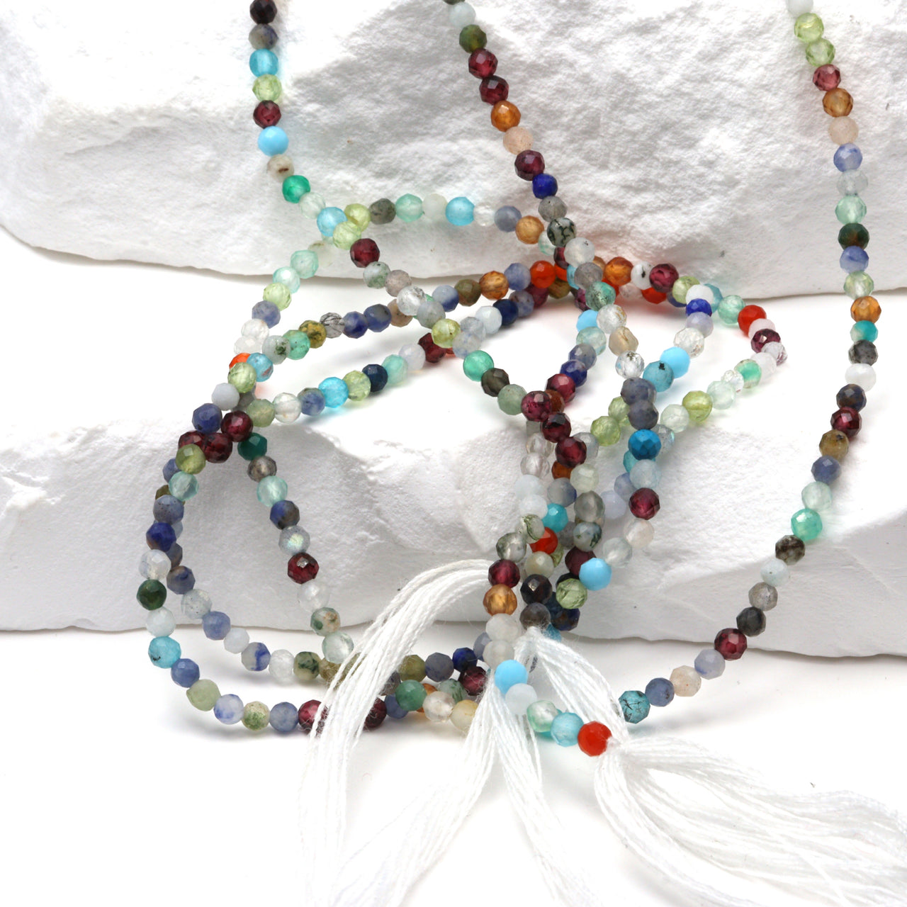 Rainbow Multi Semi Precious 2mm Faceted Rounds Bead Strand