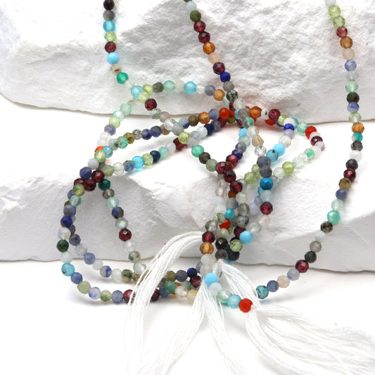 Rainbow Multi Semi Precious 2mm Faceted Rounds Bead Strand