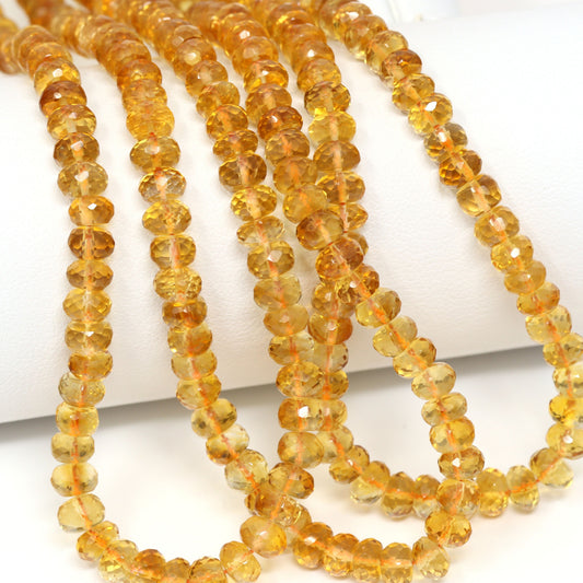 Dark Yellow Citrine 4.8mm – 5.5mm Faceted Rondelles Bead Strand