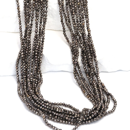 Gunmetal Plated Pyrite 2mm Faceted Rounds Bead Strand