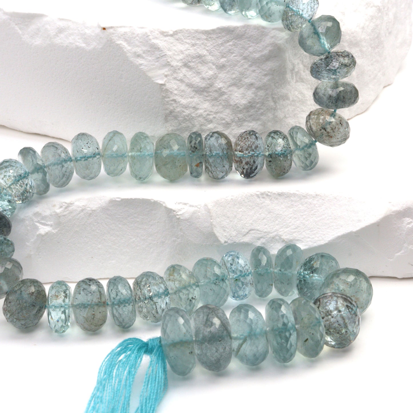 Blue Moss Aquamarine 9mm Faceted Rondelles