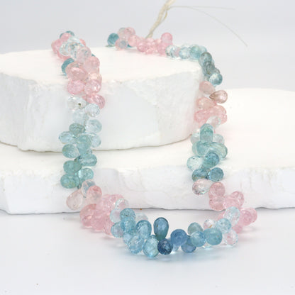 Ombre Aquamarine and Morganite 8x5mm Faceted Teardrop Briolettes