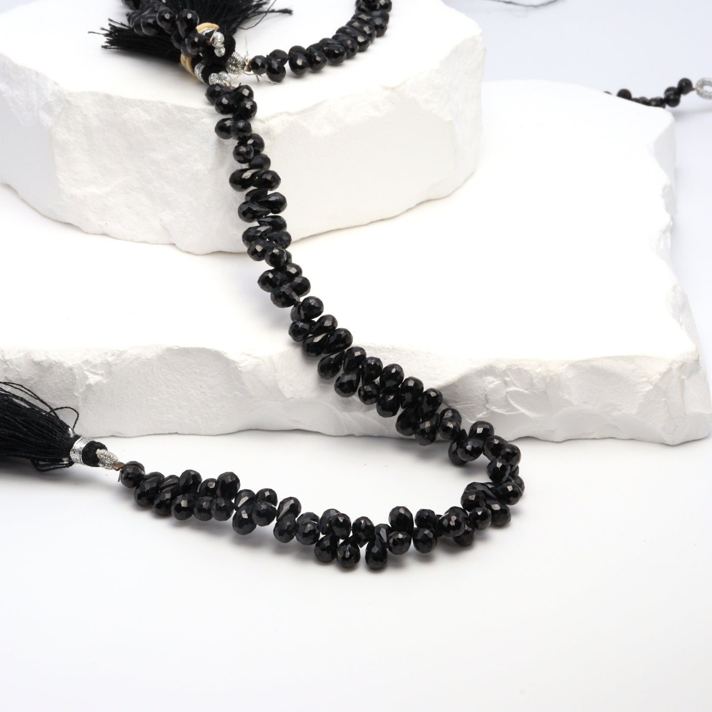 Black Spinel 5x3mm Faceted Teardrop Briolettes Bead Strand