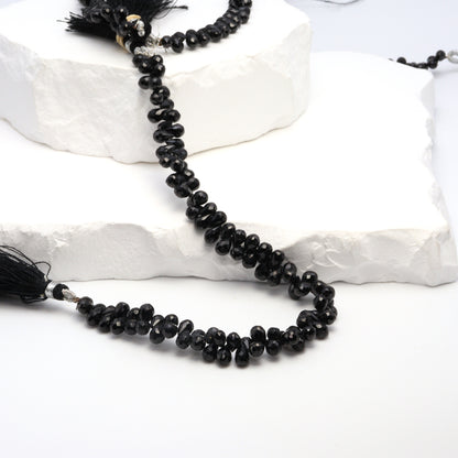 Black Spinel 5x3mm Faceted Teardrop Briolettes Bead Strand