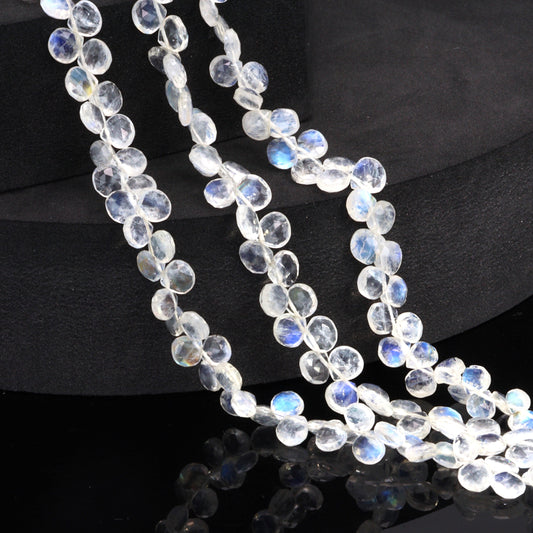 Blue Rainbow Moonstone 5mm Faceted Heart Shaped Briolettes