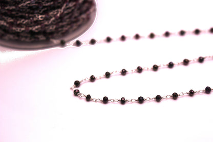 Coated Rhodolite Garnet 3mm Faceted Rondelles Rosary Chain Sterling Silver Wire Wrap Chain by the Foot
