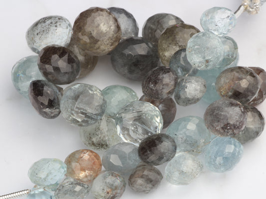 Blue Moss Aquamarine 8mm - 12mm Faceted Onion Shaped Briolettes Bead Strand