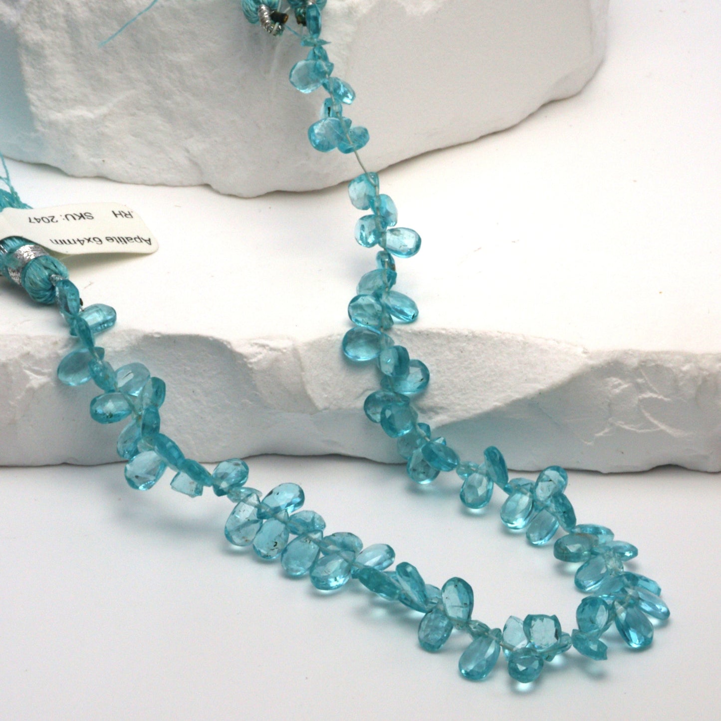 Sea Blue Apatite 6x4mm Faceted Pear Shaped Briolettes Bead Strand