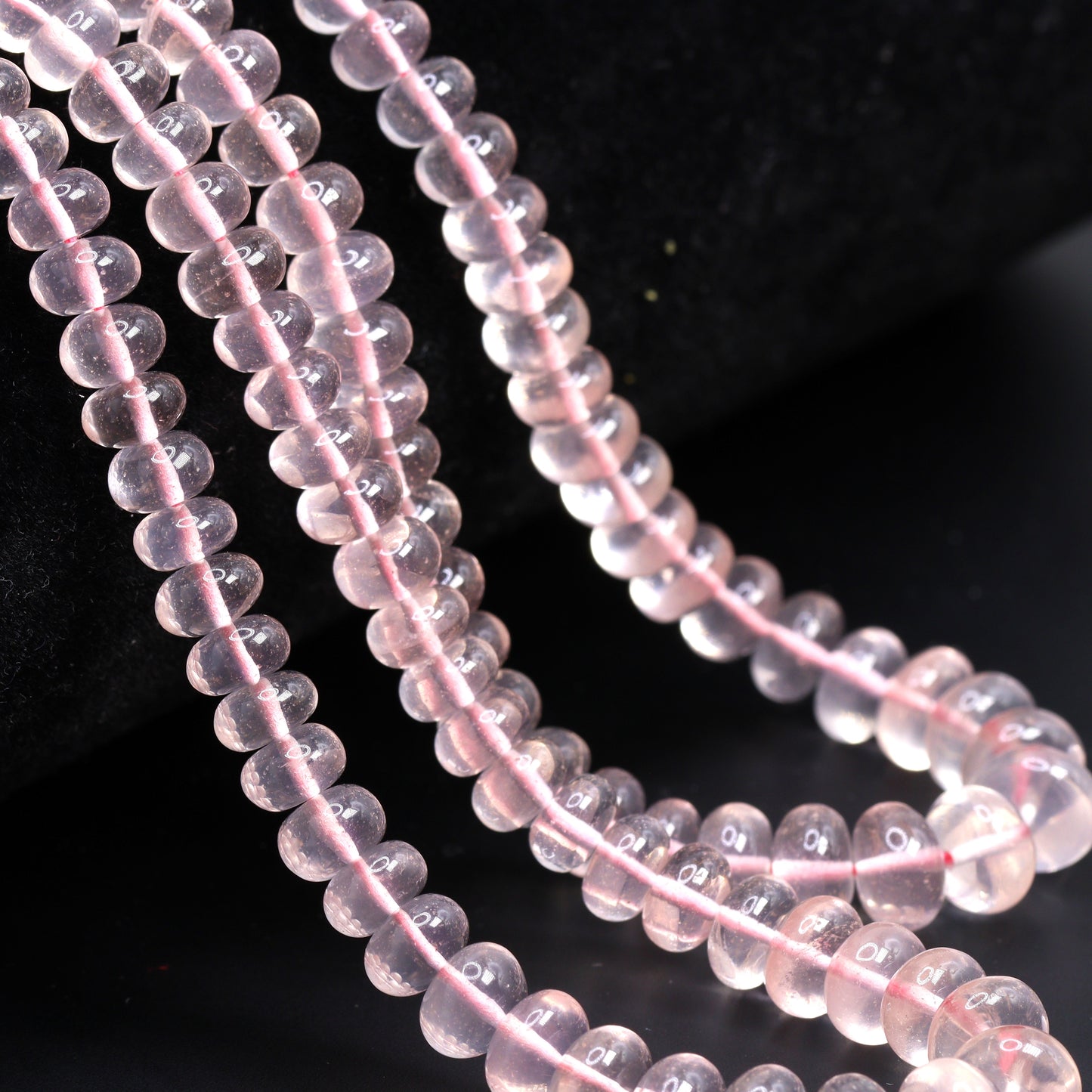 Pink Rose Quartz 6mm - 8mm Smooth Rondelles Bead Strand