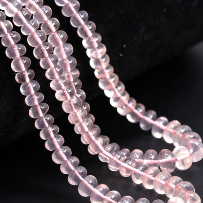 Pink Rose Quartz 6mm - 8mm Smooth Rondelles Bead Strand