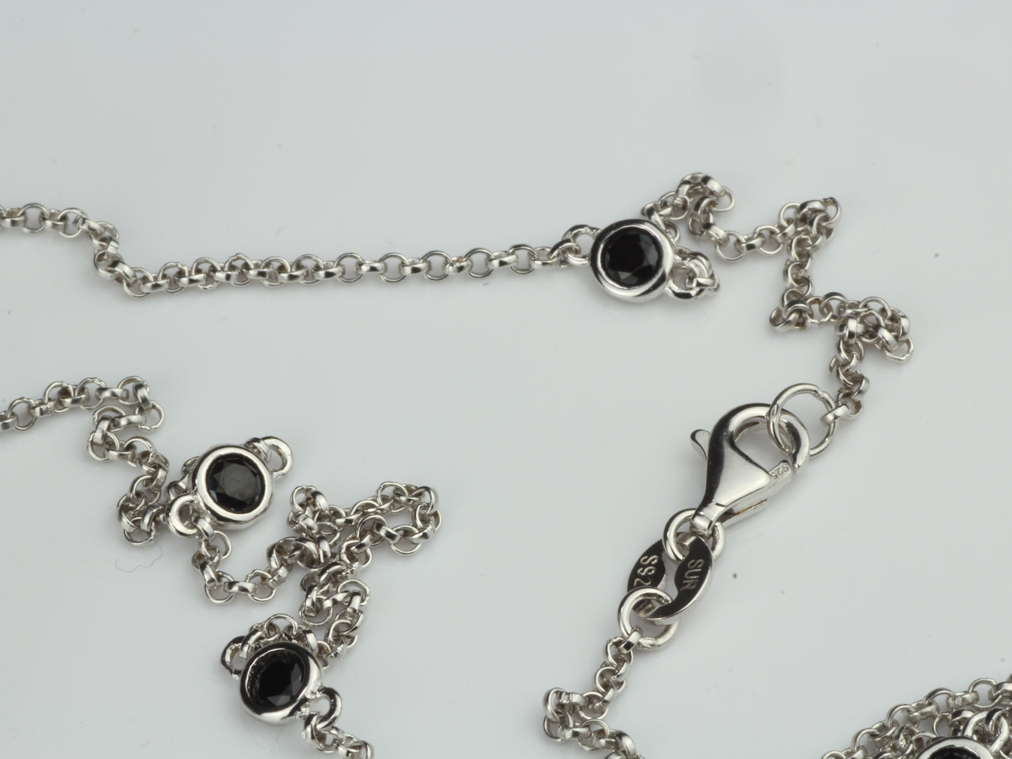 By the Yard Station Necklace with Floating Bezel Black Spinel Sterling Silver 18 inch